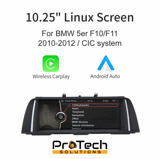 BMW 5 Series F10 F11 2010-2012 CIC Linux 10.25'' WIRELESS Apple CarPlay Android Auto Screen