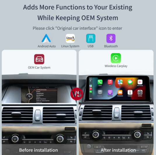BMW X5 / X6 E70 E71 2007-2010 CCC / CIC Linux 10.25'' Wireless Apple CarPlay Android Auto Touch Screen