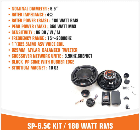 SP Audio 6.5C 2 WAY 2 WOOFER +2 TW + 2 CROSS 180 RMS