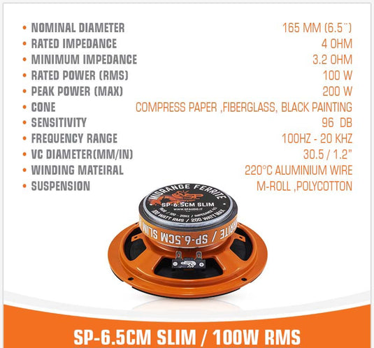 SP 6.5CM SLIM MIDRANGE SUPER SLIM 6,5"/16,5CM 100W RMS