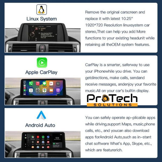 BMW 1/2 Series F20~F21 2013-2015 NBT Linux 10.25'' WIRELESS Apple CarPlay Android Auto Screen
