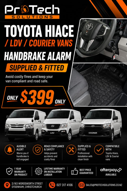 Toyota Hiace / LDV / Courier Van Handbrake Alarm Kit – Supplied & Professionally Fitted | $399 NZD
