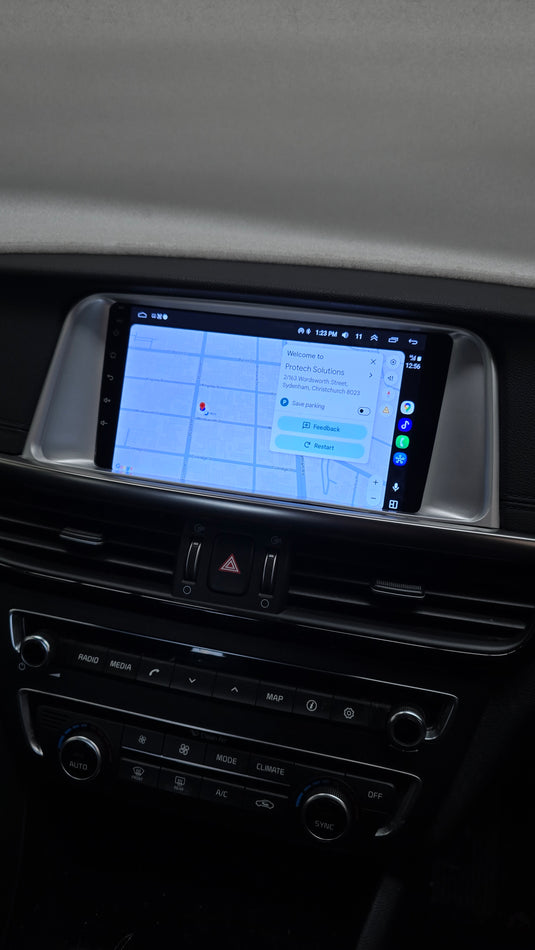 KIA OPTIMA FACTORY STEREO REPLACED BY DERTON WIRELESS APPLE CARPLAY/ ANDROID AUTO MULTIMEDIA UNIT and Retained Factory Steering wheel control buttons/ Reverse Camera/ AC Heater information Display