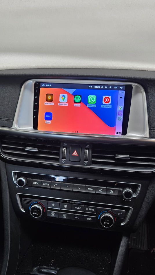 KIA OPTIMA FACTORY STEREO REPLACED BY DERTON WIRELESS APPLE CARPLAY/ ANDROID AUTO MULTIMEDIA UNIT and Retained Factory Steering wheel control buttons/ Reverse Camera/ AC Heater information Display