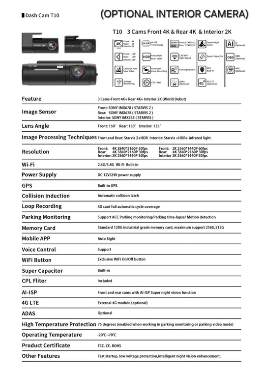 AutoSight T10 4K Dashcam – Ultimate 4K UHD Dashcam for Unmatched Clarity and Protection